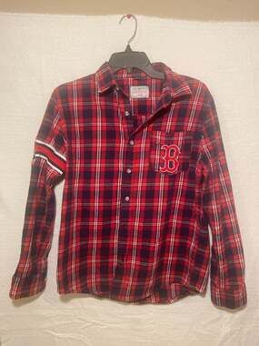 Klew Boston Red Sox Plaid Flannel Button Down Shirt Size S